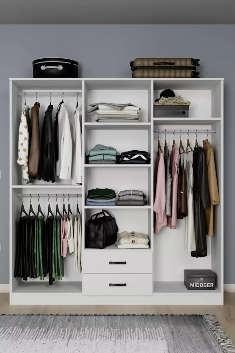 Armoire à vêtements Ekoser 6 portes 2 tiroirs blanc mat