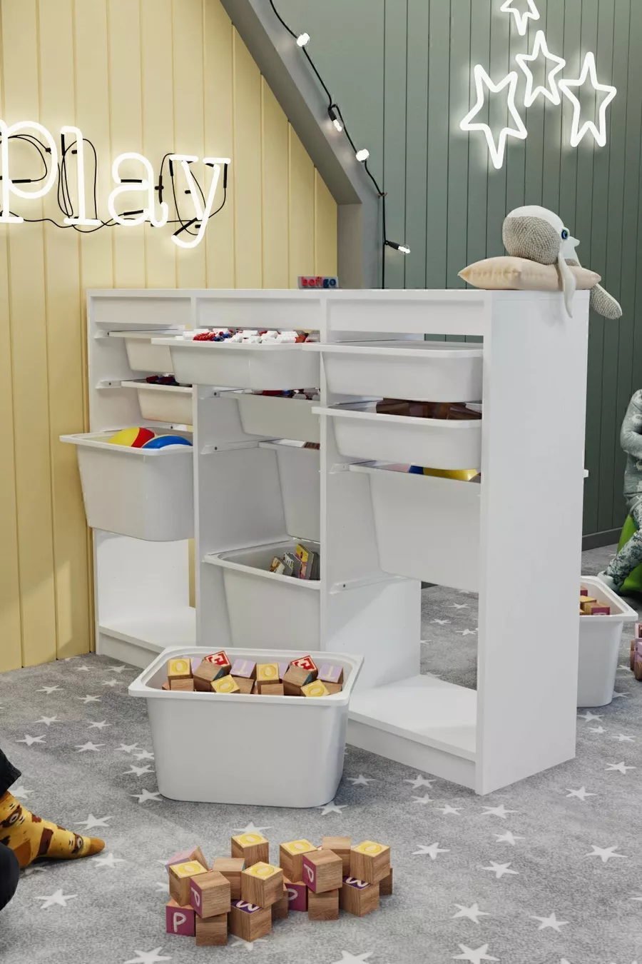 Armoire avec panier Armoire multifonction Armoire à jouets Lara Blanche