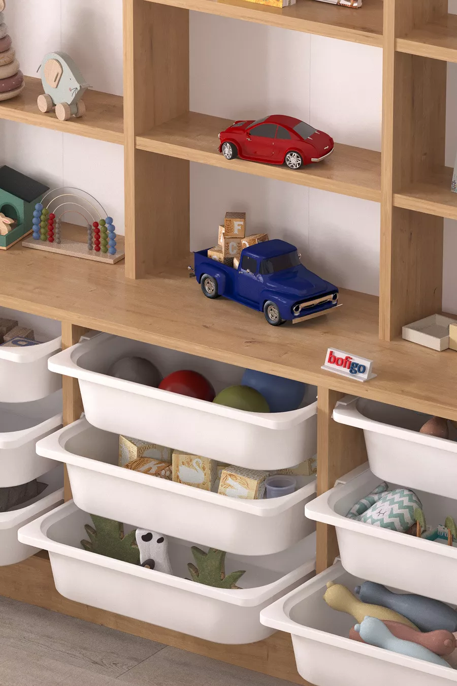 9-Basket 9-Shelf Cabinet Multi-Purpose Cabinet Toy Cabinet Almina Sapphire Oak