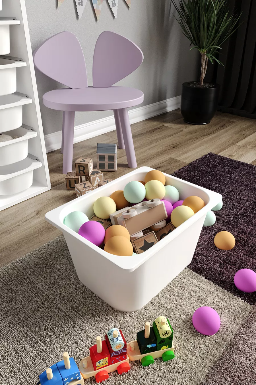 % MDF - Grote Mono 4 Speelgoedkast met Grote Mand