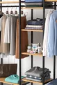 -Shelf Metal Wardrobe Metal Hall Stand Open Wardrobe Clothes Cabinet Coat Rack Openix Pine