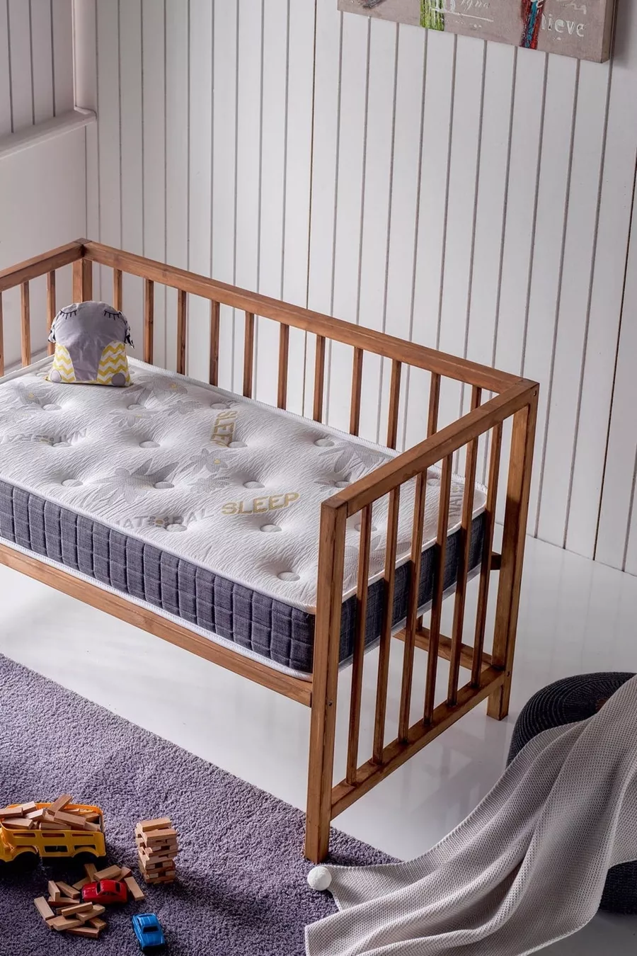 Natural Park Bett, Babybett, Kinderbett, Orthopädisch mit Schaumstoff und Strickstoff - Cm