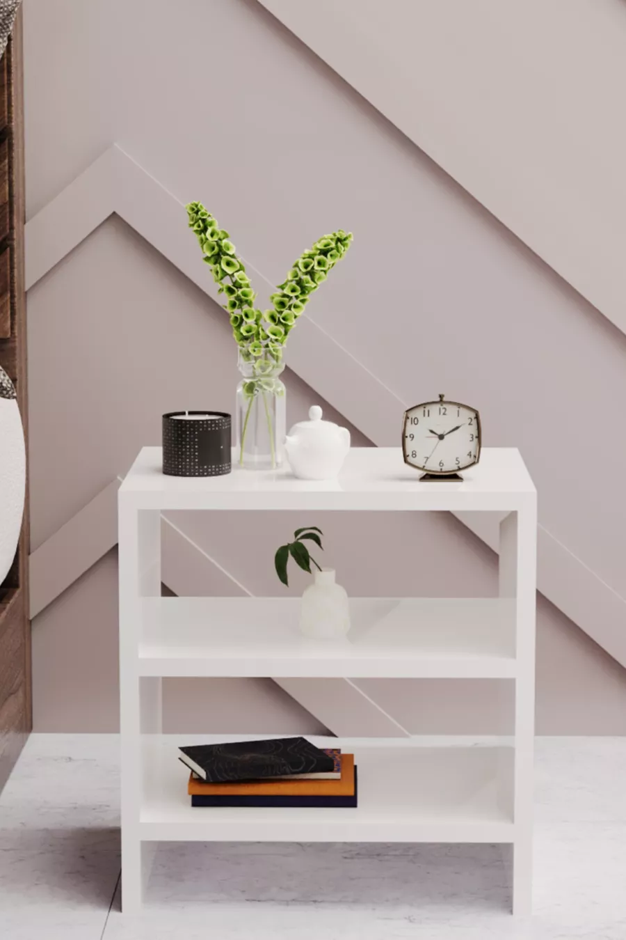 2-Shelf Nightstand Bedroom Side Table with Compartments Bedside Nightstand