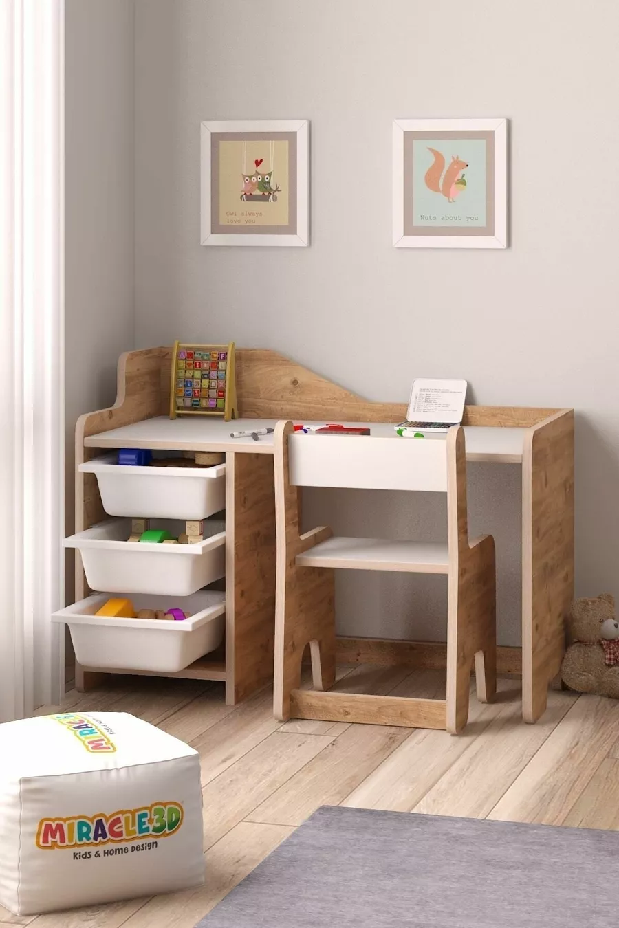 Table d'activités pour enfants avec 3 paniers et chaise avec dossier