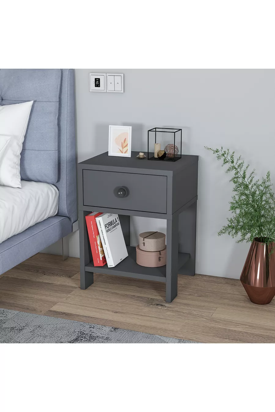 Table de chevet MoBiga Senay avec étagères et tiroirs