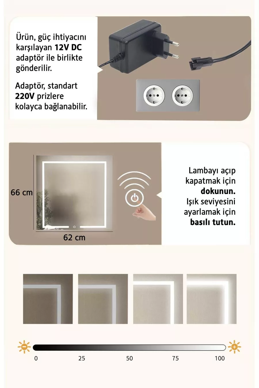 Coiffeuse Miroir Tactile à LED avec 6 Tiroirs, Niveau de Lumière Réglable Diva, Blanche