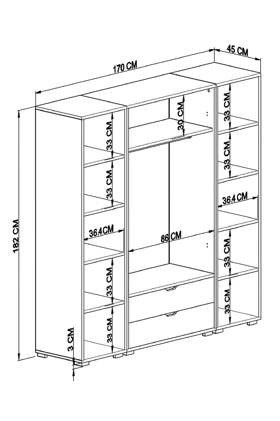 April Light Walnut-White 4-Door 2-Drawer Wardrobe - Closet Set