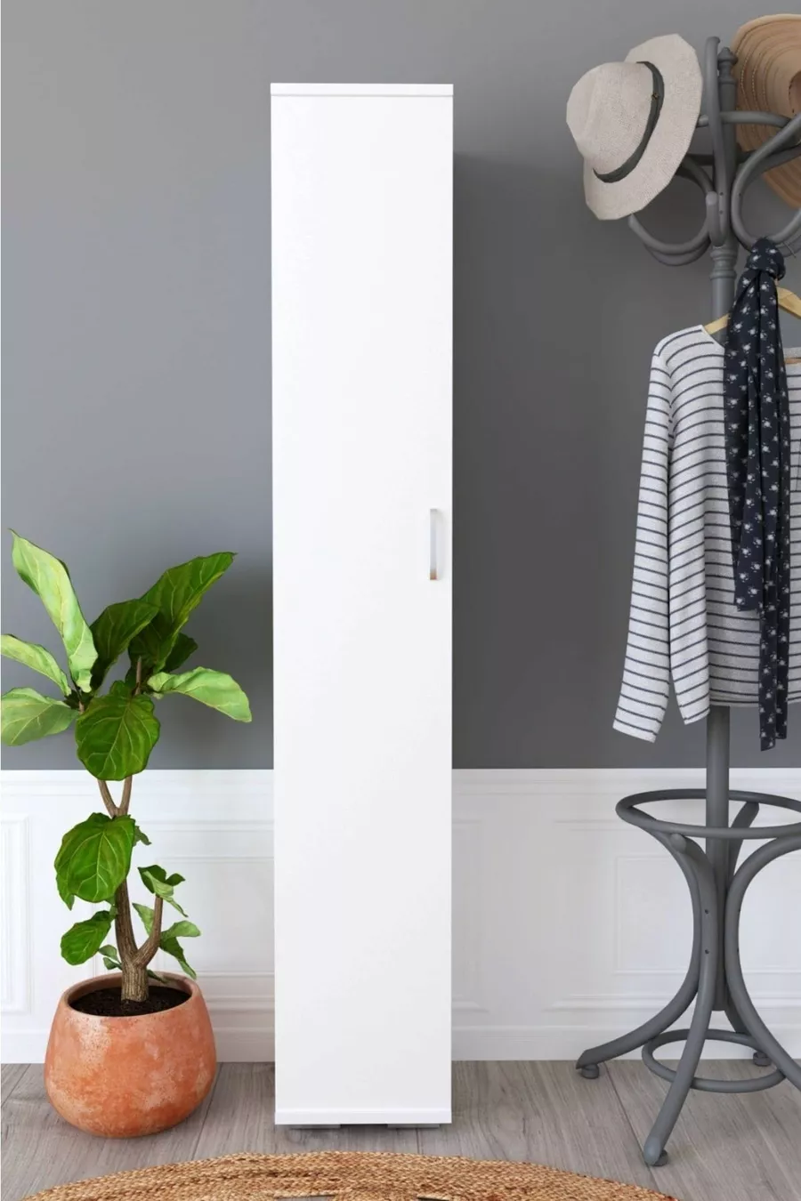Armoire à une porte avec 6 étagères, armoire à vêtements, armoire à pulls, armoire à vêtements, armoire à chemises, armoire d'hiver, blanche