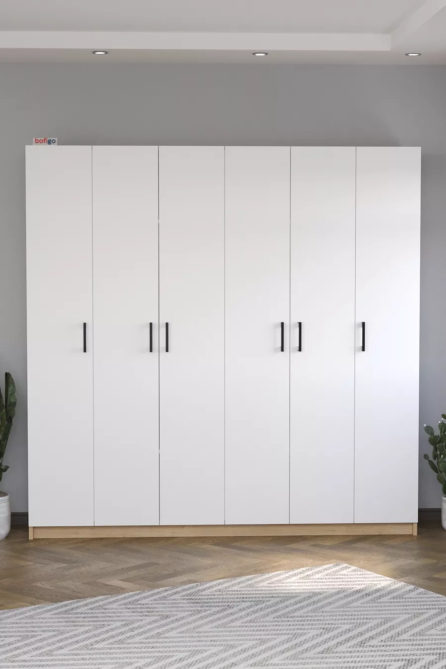 6 Kapaklı  Raflı Gardırop Elbise Dolabı 6 Kapaklı Gardırop Smyrna Safir Meşe Beyaz