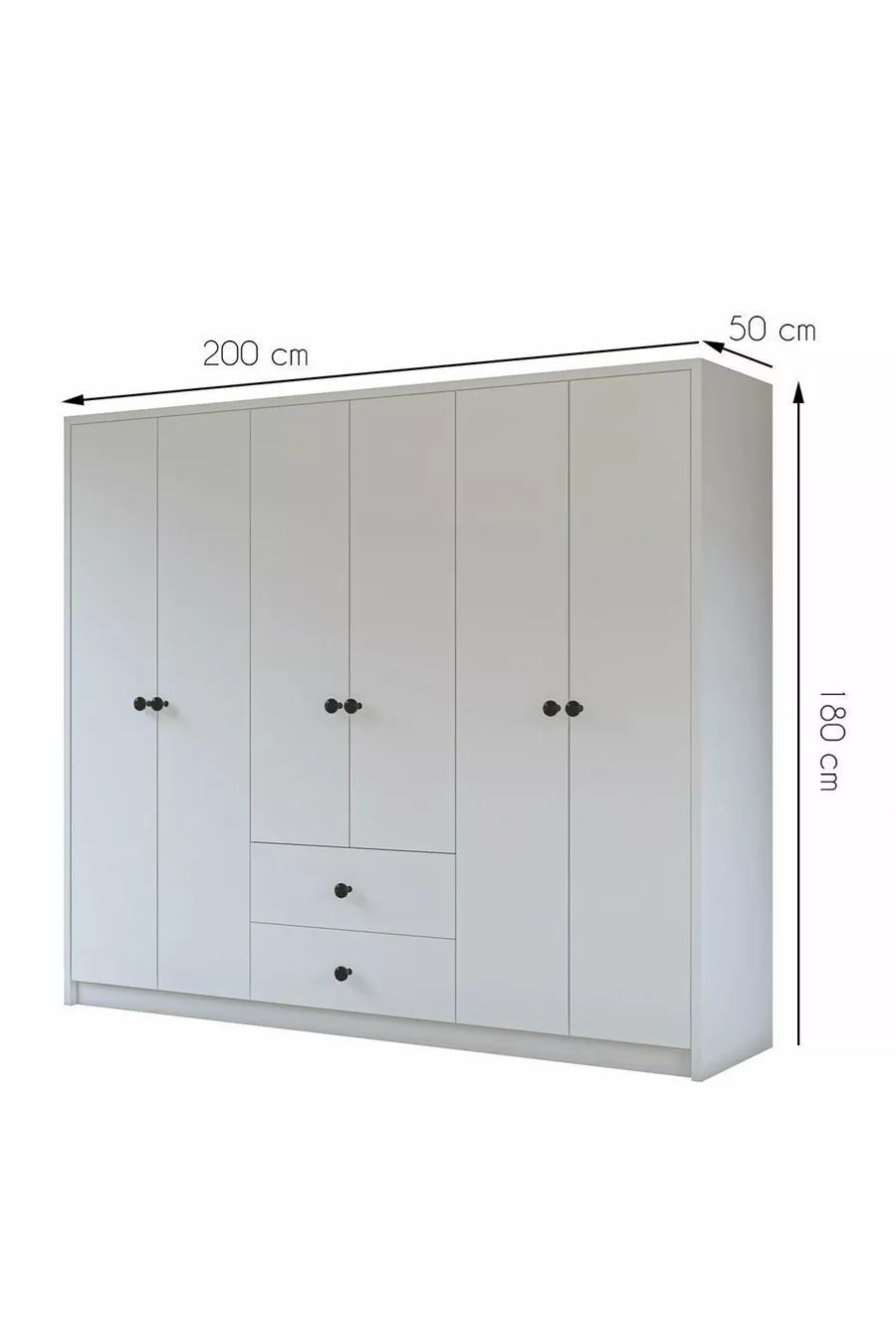 Gm  Deluxe Armoire 6 Portes 2 Tiroirs avec Poignées Bouton