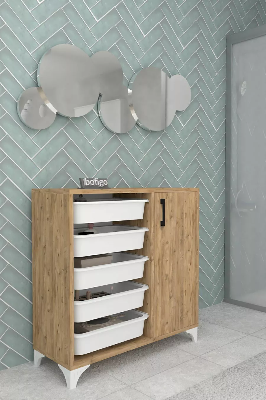 5-Basket Cabinet Multi-Purpose Cabinet Toy Cabinet Kayra Pine