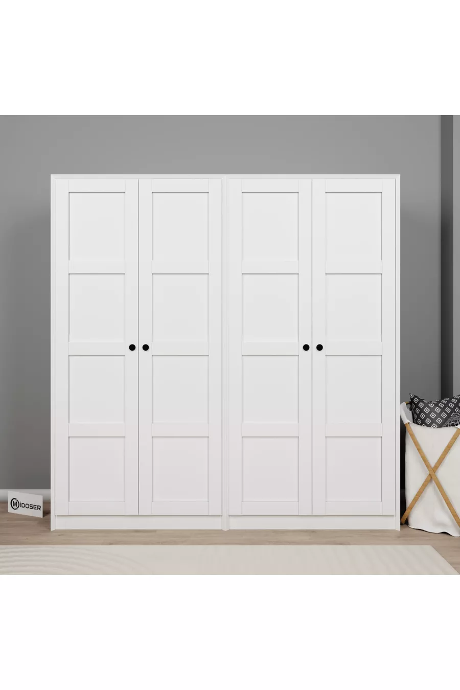 Lucas 4 Deurs  Plank Kledingkast Set - Mat Wit