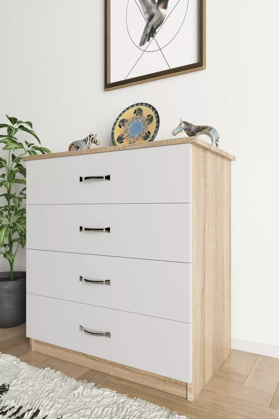 Ae Açelya Commode de luxe à 4 tiroirs Sonoma