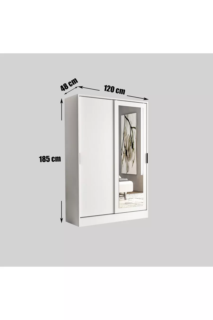 Berceste White 2-Sliding Door Mirrored 8-Section Wardrobe Closet