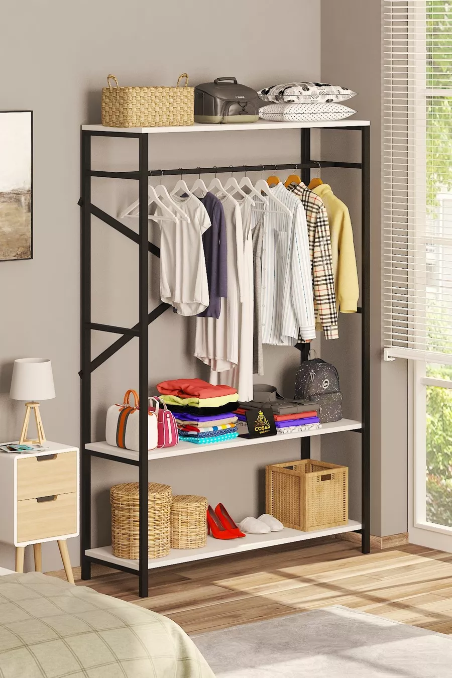Alkor  Armoire Vestiaire Ouverte en Panneau de Particules Métal avec Motif Bois Massif