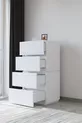Commode blanche à 4 tiroirs Galata en cuir verni pour chambre à coucher ou chambre de bébé