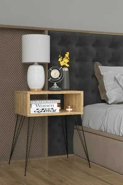 Elite Metal Leg Nightstand - Oak