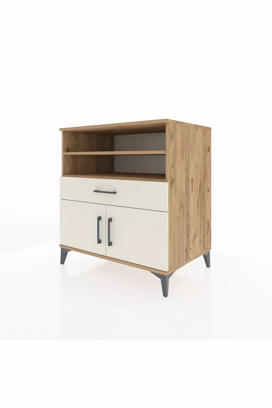 Commode Kronos 3 étagères 1 tiroir 2 portes Pin-Gris
