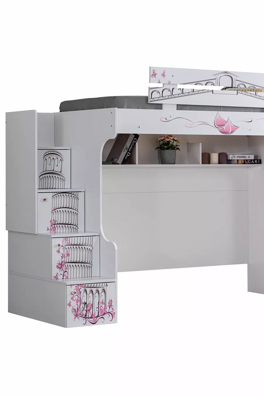 Lits superposés, Lit superposé Pisa, Table, Armoire 3 portes, 2 matelas Comfort