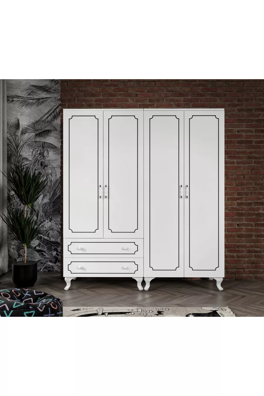 Armoire modulaire à 4 portes et 2 tiroirs, penderie - MDF de première qualité