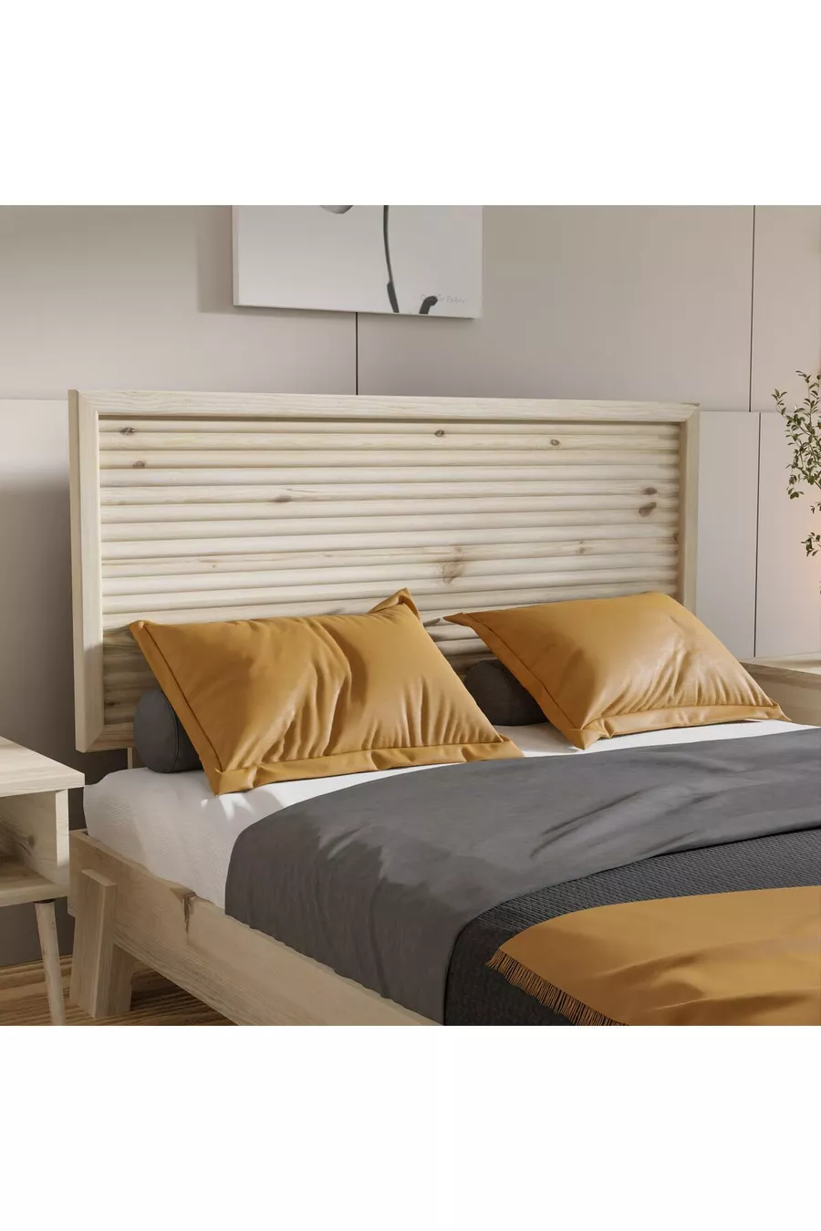 Marbled Pattern Varnished Wooden Single Headboard (YTY)