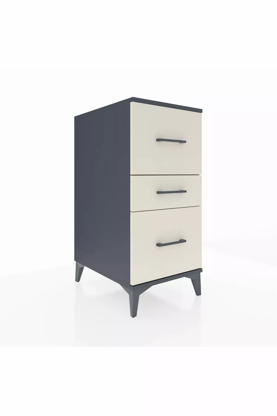 Table de chevet Kronos à 3 tiroirs Anthracite-Pierre de lune