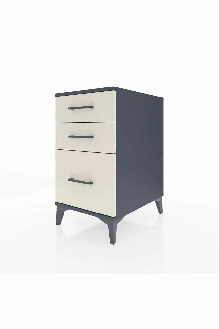 Table de chevet Kronos à 3 tiroirs Anthracite-Pierre de lune