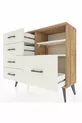 Commode Arges 2 étagères 5 tiroirs Pin-Pierre de lave