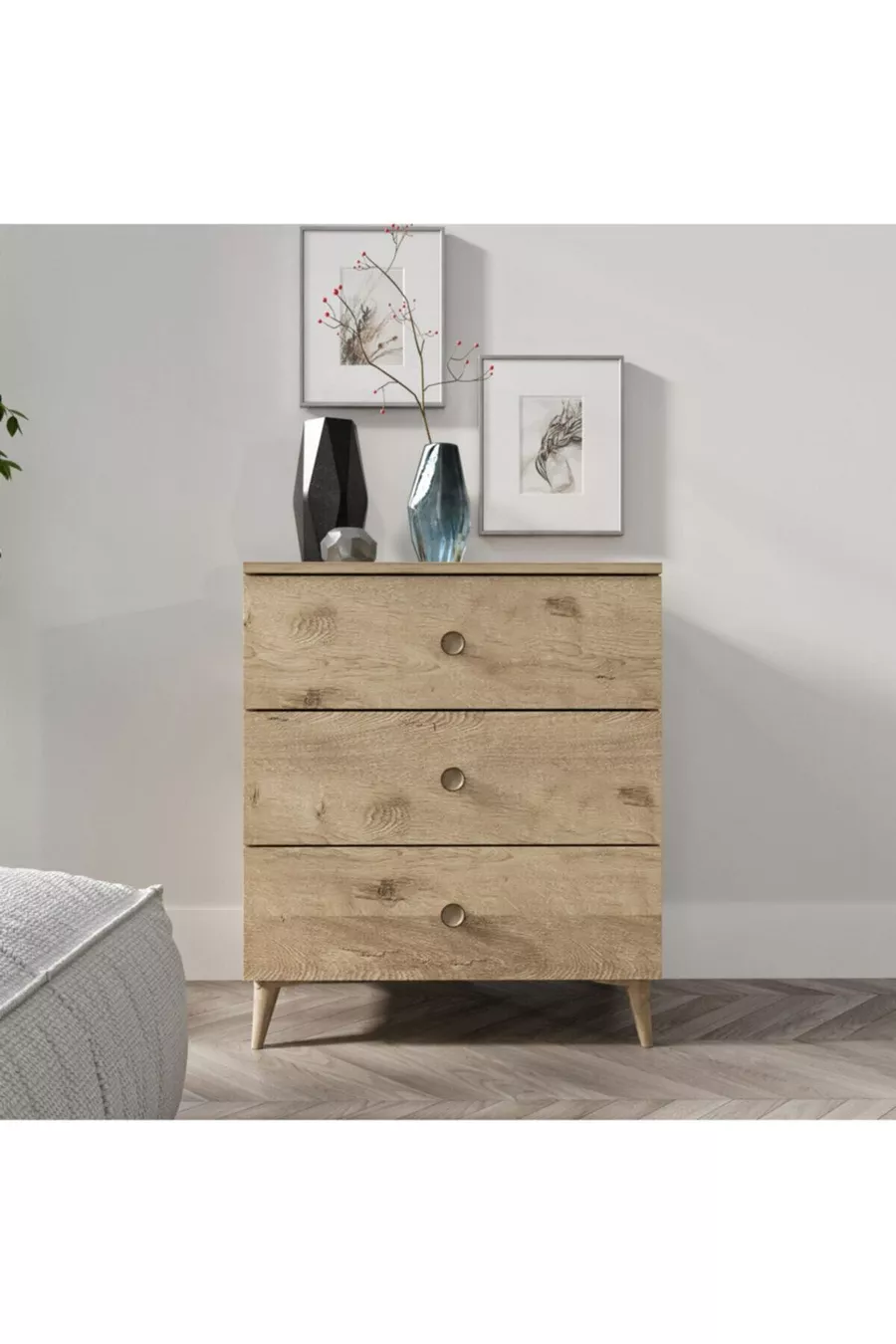 Commode Gardenia à 3 tiroirs en chêne - MDF de première qualité