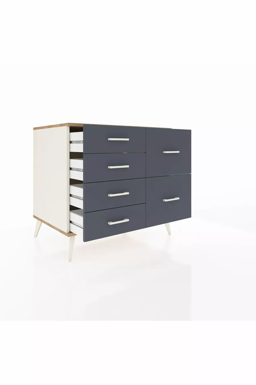 Commode Kronos 6 tiroirs Pierre de lune-Pin/Anthracite