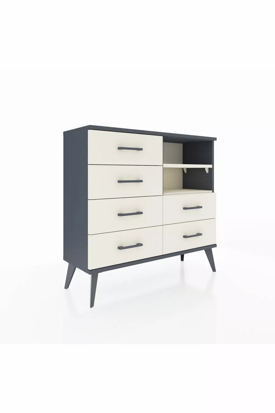Commode Arges 2 étagères 6 tiroirs Anthracite-Pierre de lune
