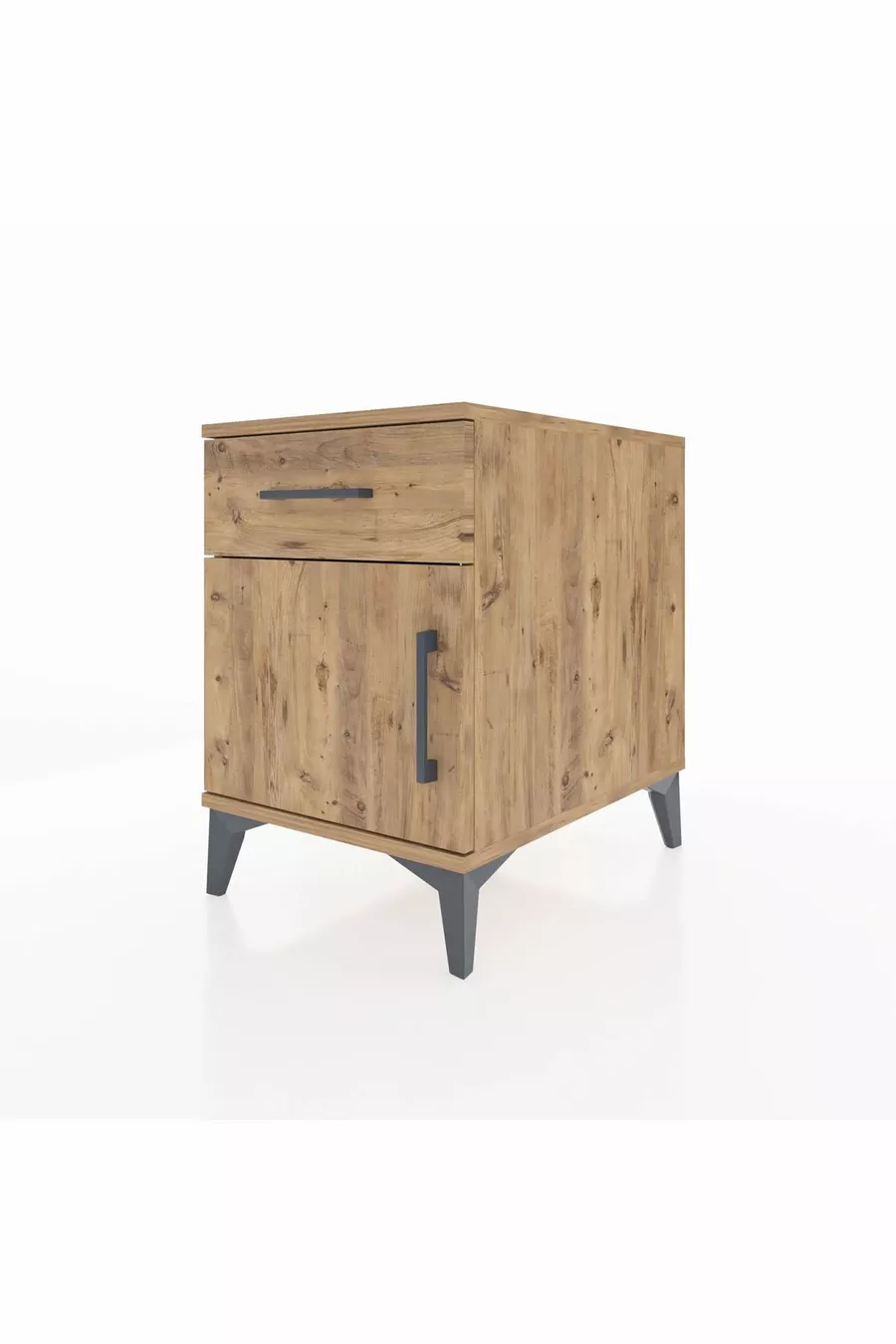 Chevet Kronos avec une étagère, un tiroir et une porte, en pin-pina