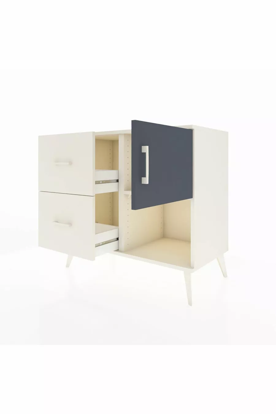 Commode Hyperion avec une seule étagère, 2 tiroirs et une porte, Pierre de Lune-Anthracite/Pierre de Lune