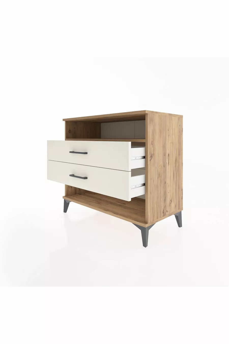 Hyperion Kommode mit einem Regal und 2 Schubladen, Kiefer-Marmor