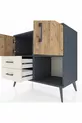 Commode Hyperion 2 étagères 2 tiroirs 2 portes Anthracite-Pin/Gris pierre