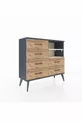 Commode Arges 2 étagères 6 tiroirs Anthracite-Pierre de lune/Merisiers