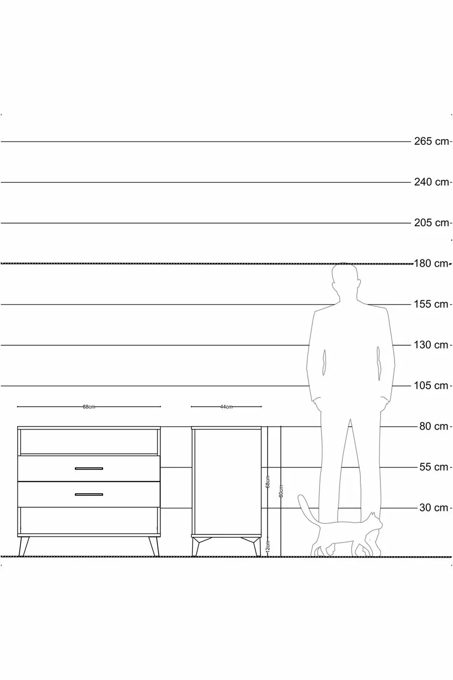 Commode Hyperion à une étagère et 2 tiroirs Anthracite-Pin