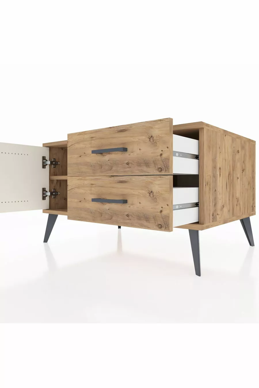 Commode Kronos avec une seule étagère, 2 tiroirs et une porte, Pin-Pierre d'Ay