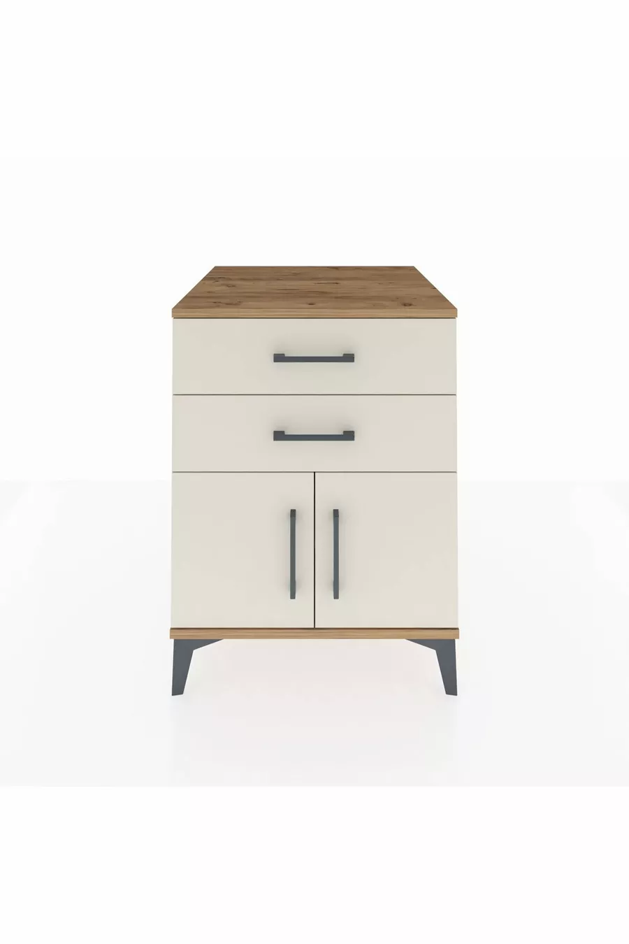 Kronos Table de chevet avec une étagère, 2 tiroirs et 2 portes, pin-pierre d'ardoise