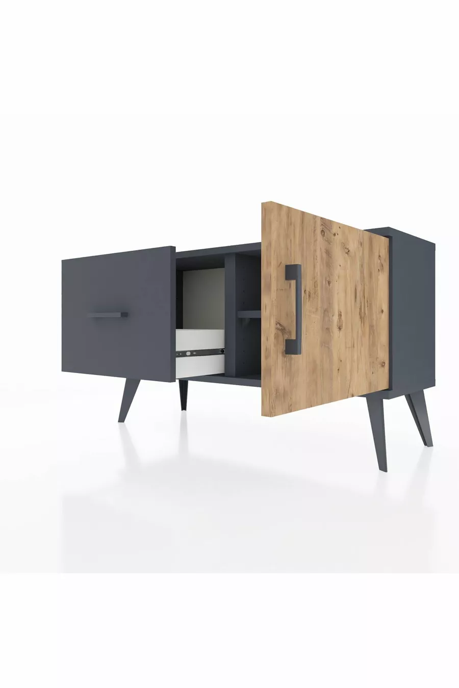Commode Arges avec une seule étagère, un tiroir et une porte, Anthracite-Pin/Anthracite