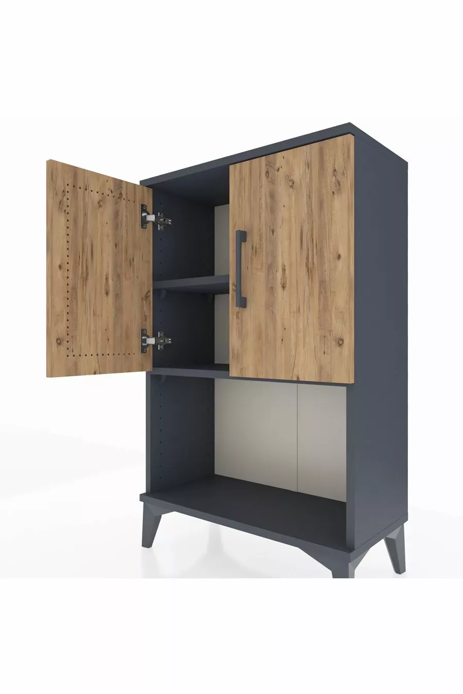 Chevet Arges à 2 étagères et 2 portes Anthracite-Pin