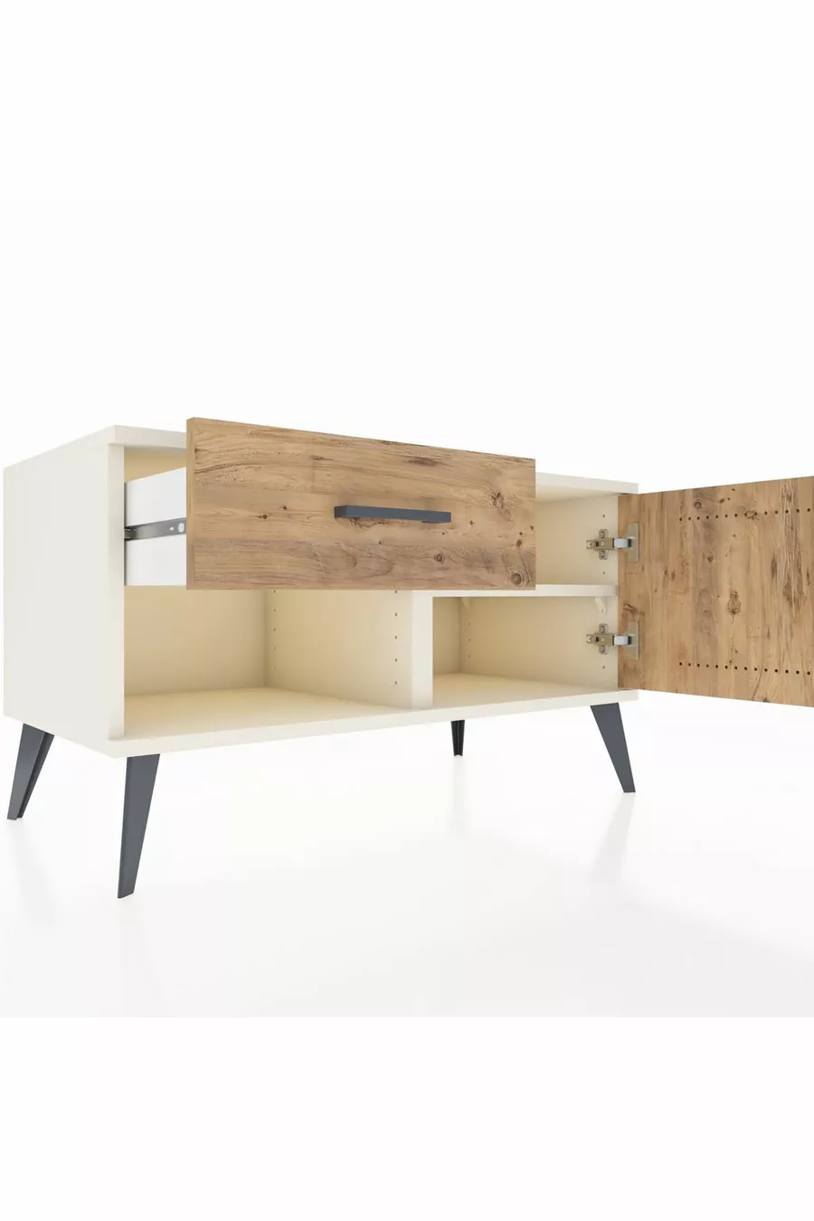 Commode Hyperion à une étagère, un tiroir et une porte en pierre de lune-pin