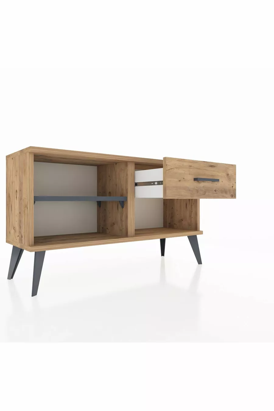 Commode Arges avec une étagère et un tiroir, pin-anthracite/pin