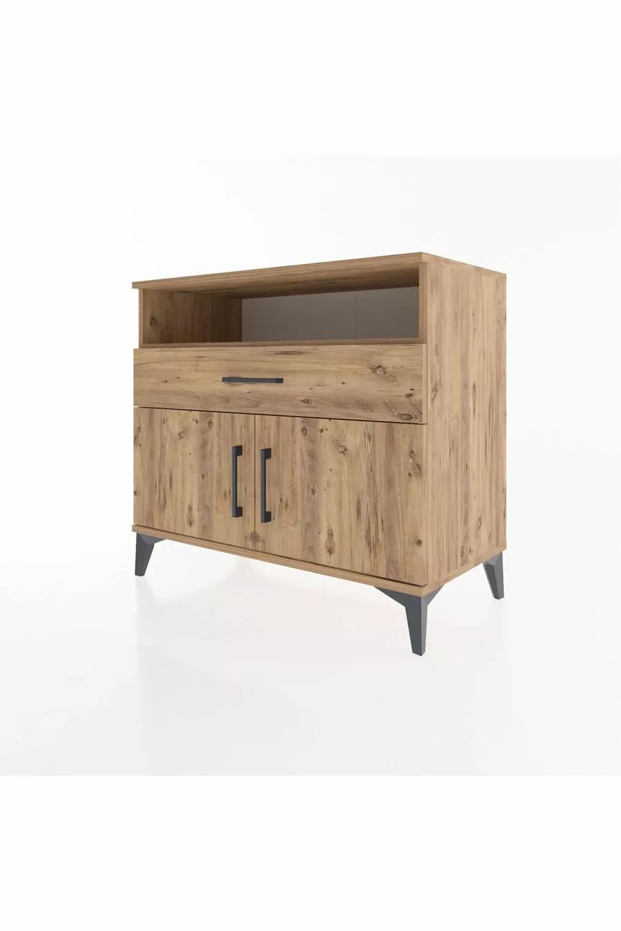 Commode Hyperion 2 étagères, 1 tiroir, 2 portes, pin-pin