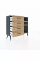 Commode Arges 2 étagères 4 tiroirs Anthracite-Pierre de lune/Merisiers