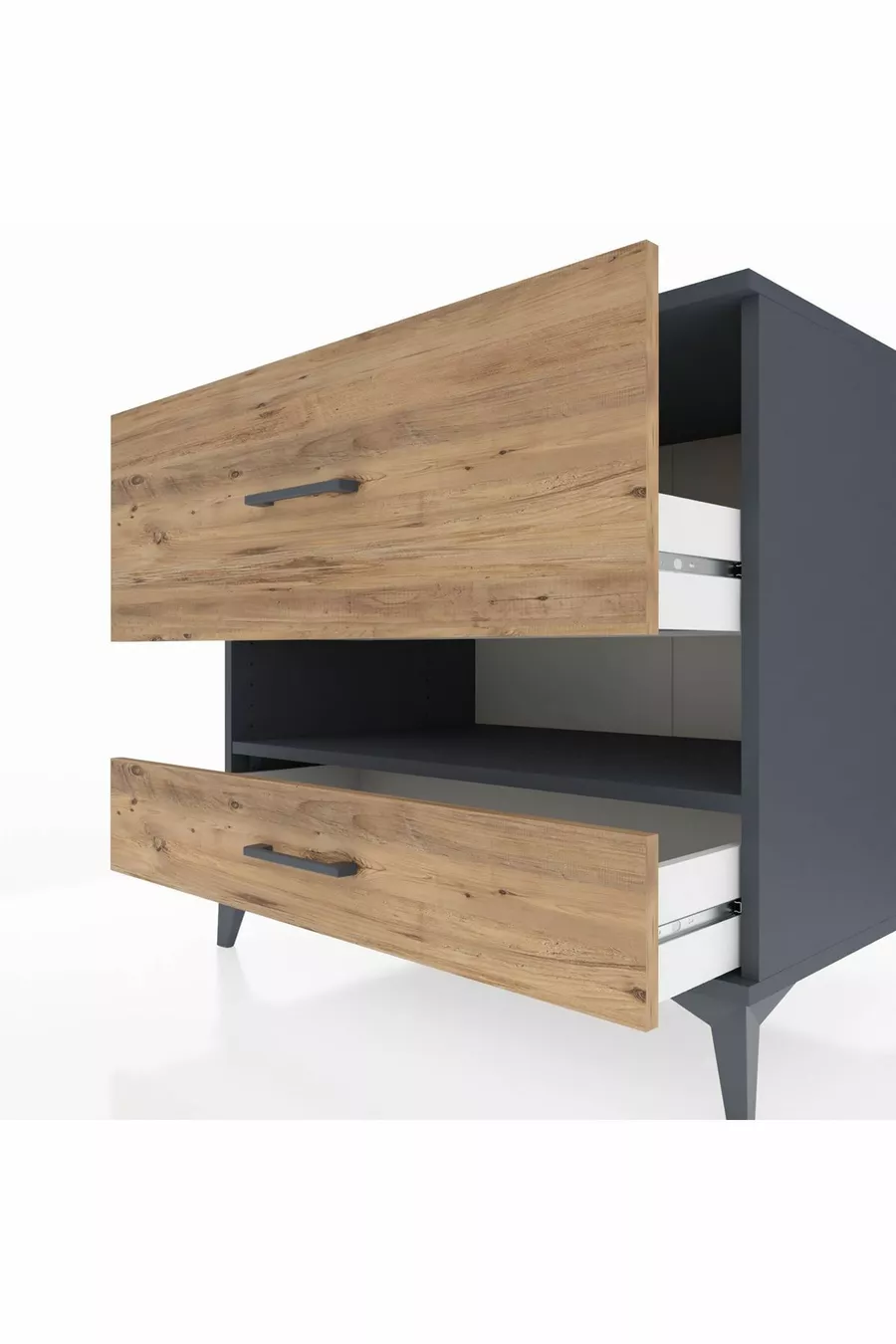 Kronos Dresser Single Shelf 2 Drawers Anthracite-Pine