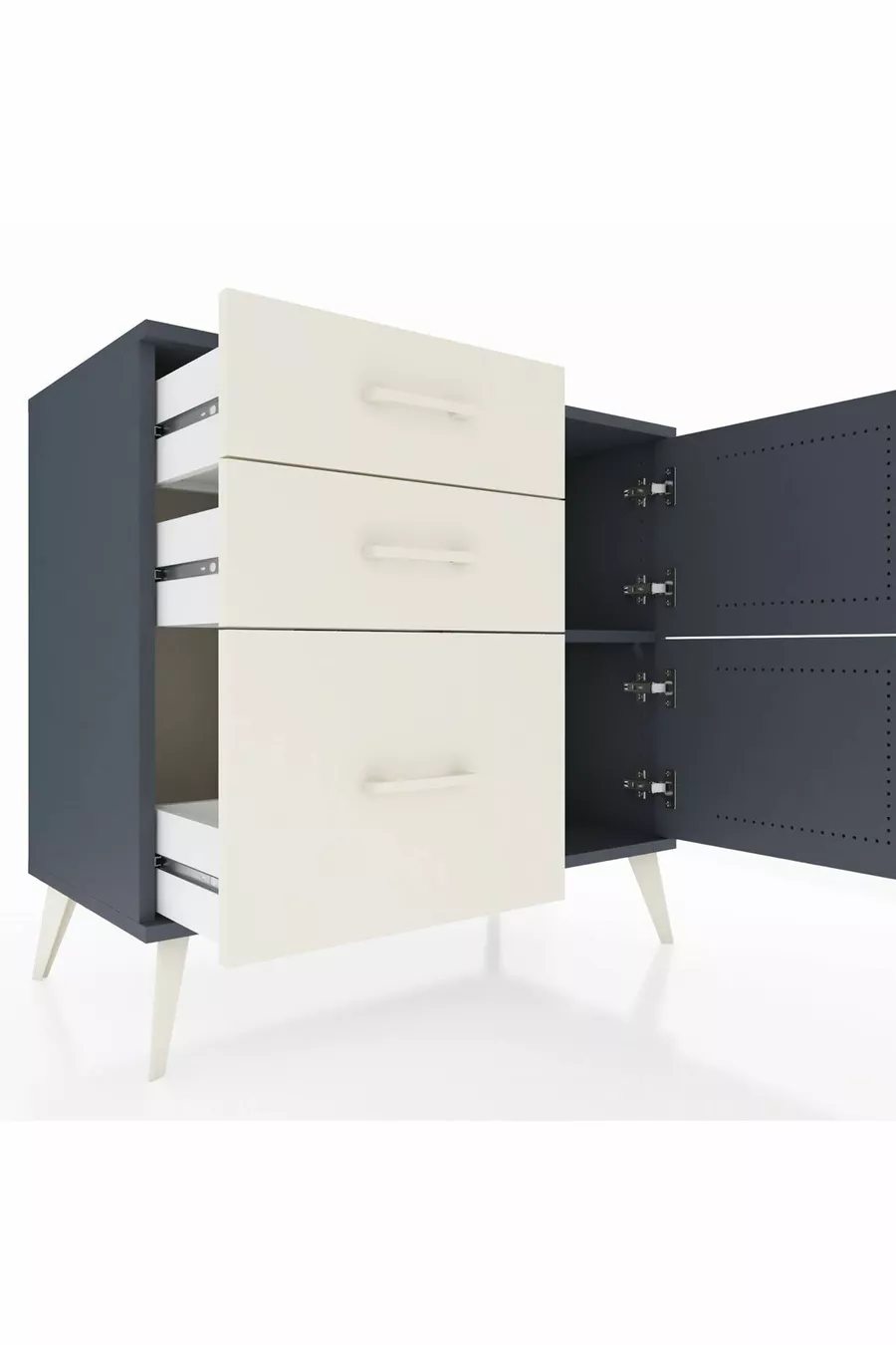 Hyperion Dresser Single Shelf 3 Drawers 2 Doors Anthracite-Anthracite/Snowy White