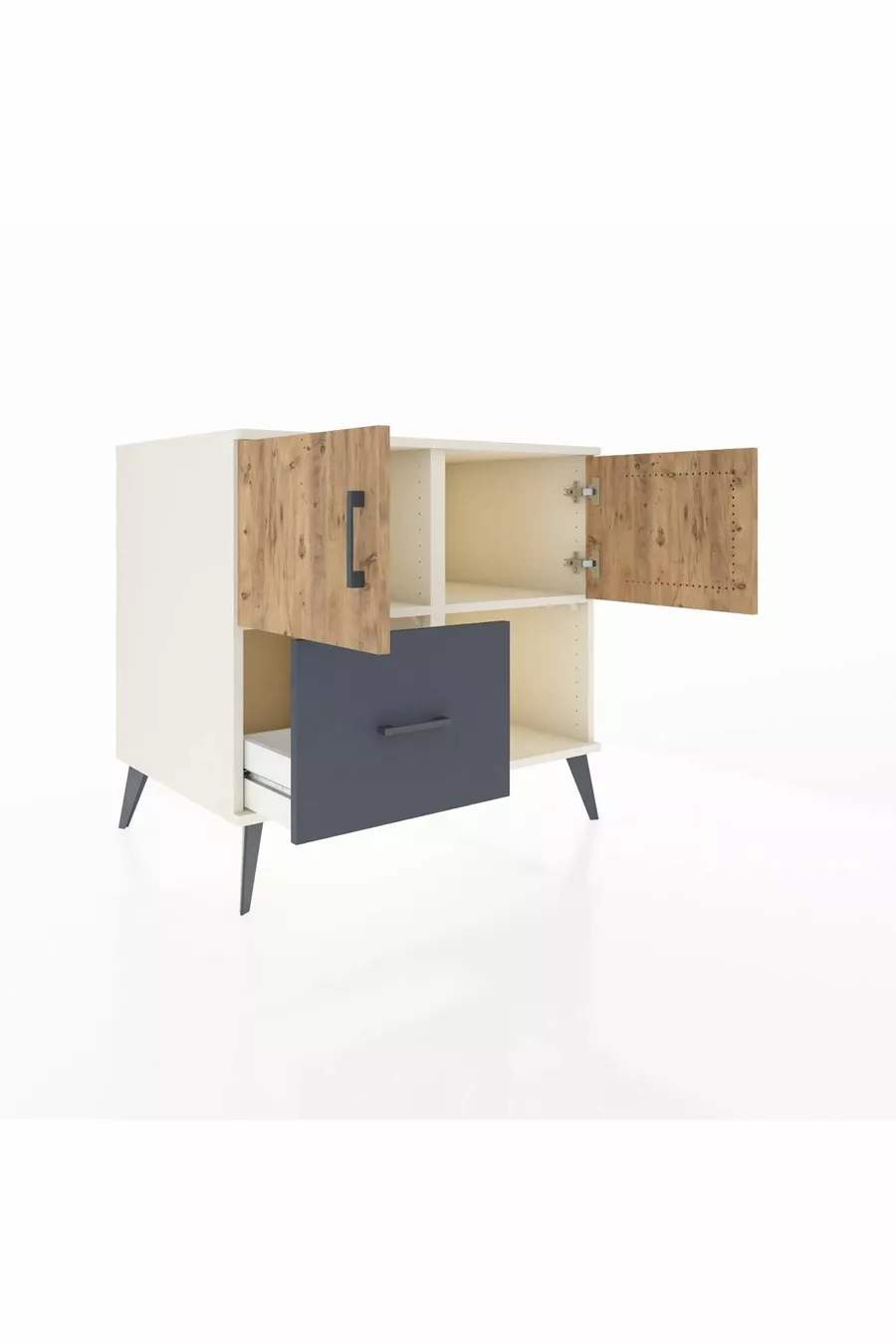 Comò Kronos con 2 Ripiani, 1 Cassetto e 2 Ante, Pietra di Luna-Pino/Antracite