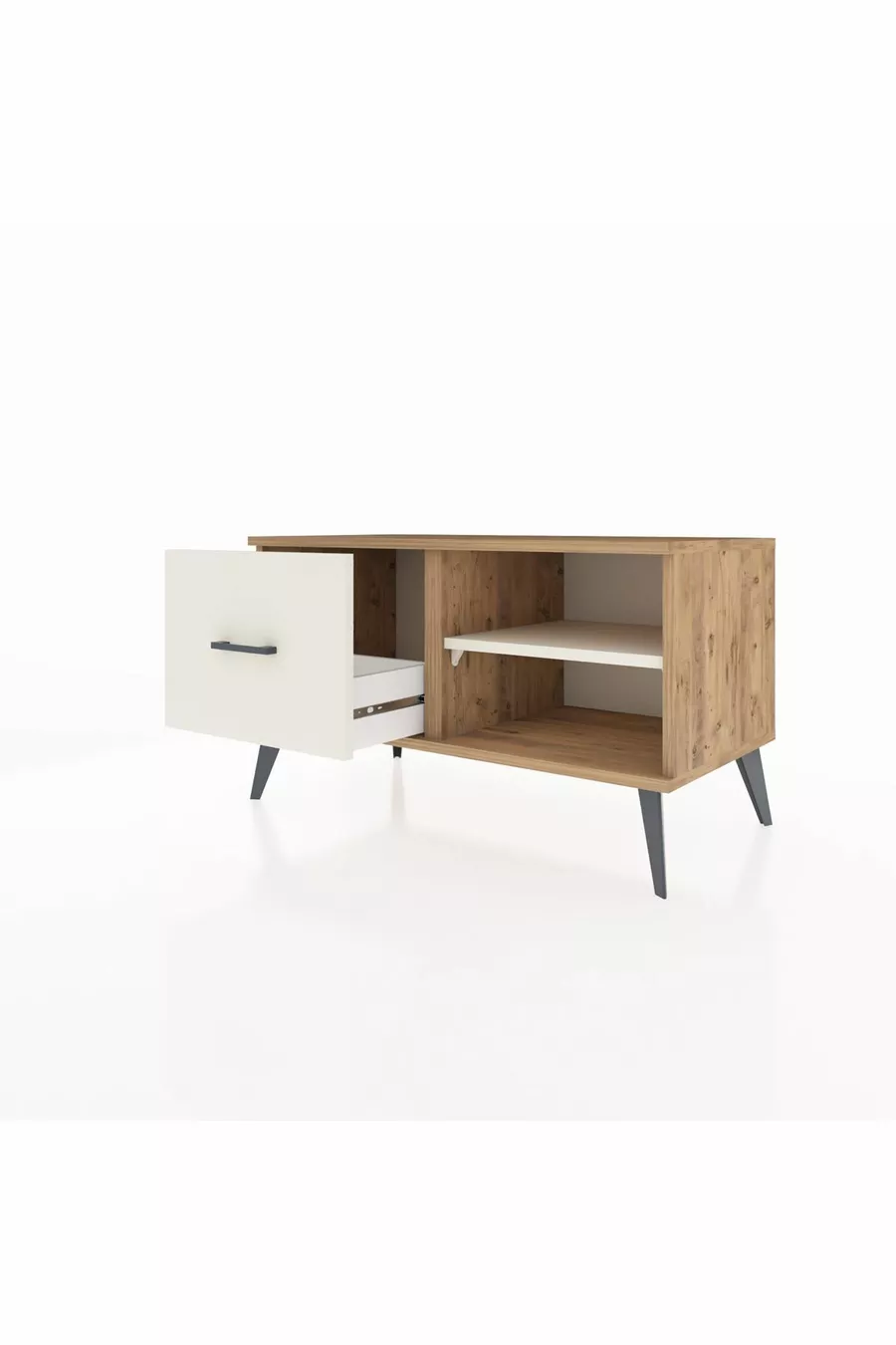 Commode Hyperion à une étagère et un tiroir, pin et marbre d'onyx