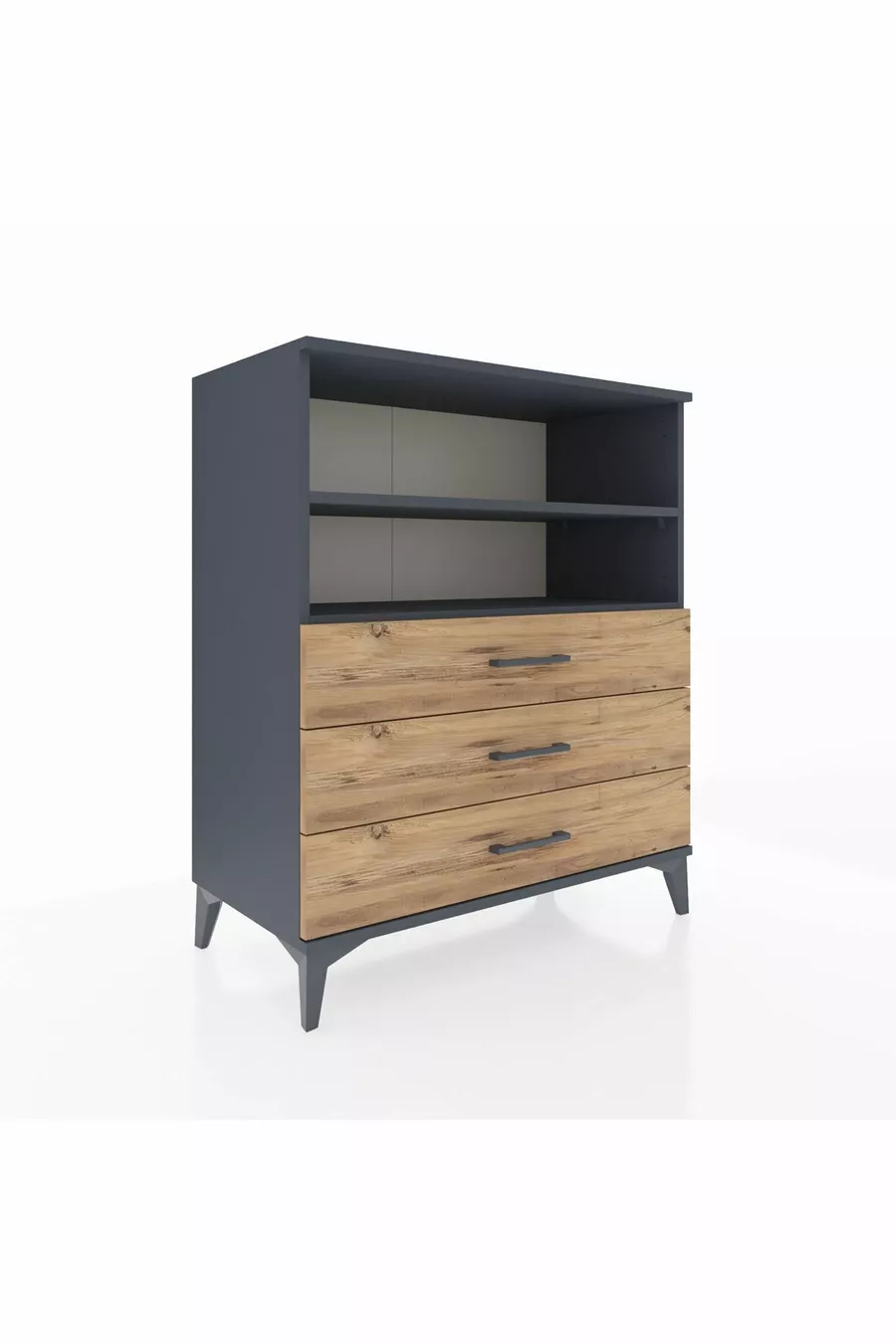 Commode Hyperion 2 étagères 3 tiroirs Anthracite-Pin